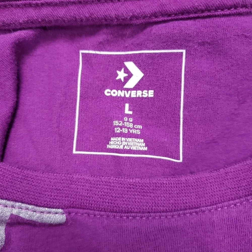 Converse GIRLS purple silver glitter star tee size large